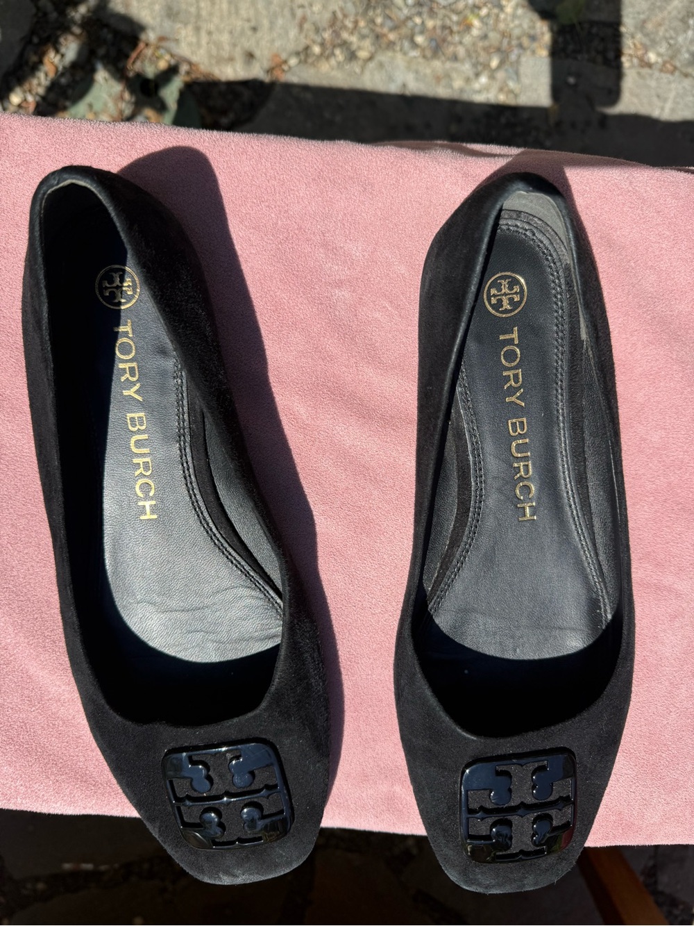 Tory Burch Black Suede Logo Ballet Flats